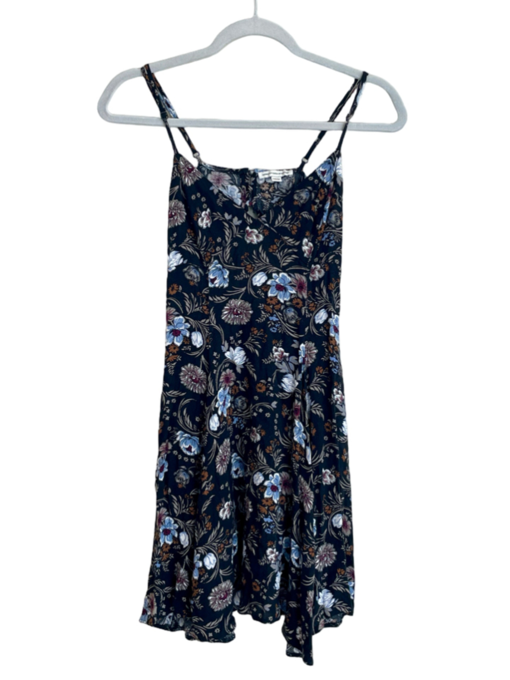 American Eagle Small Black Floral Tie Back Handkerchief Hem Sundress